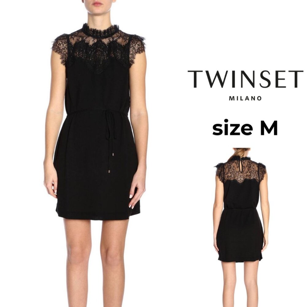Twin-Set Black Lace Detail Midi Dress